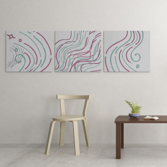 Gray Line Wave Abstract Printable Wall Art 3 Set Print Decor