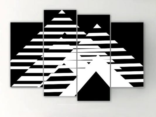 The Canvas Made  4 Set Black White Pyramid 3D  Wall Art Decor Modern