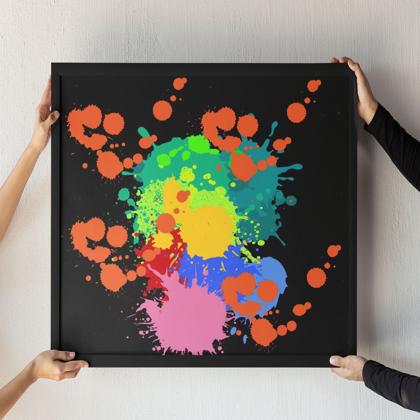 Black And Vibrant  Various Colors Abstract  Splatter Print Frame Wall Decor Art Modern