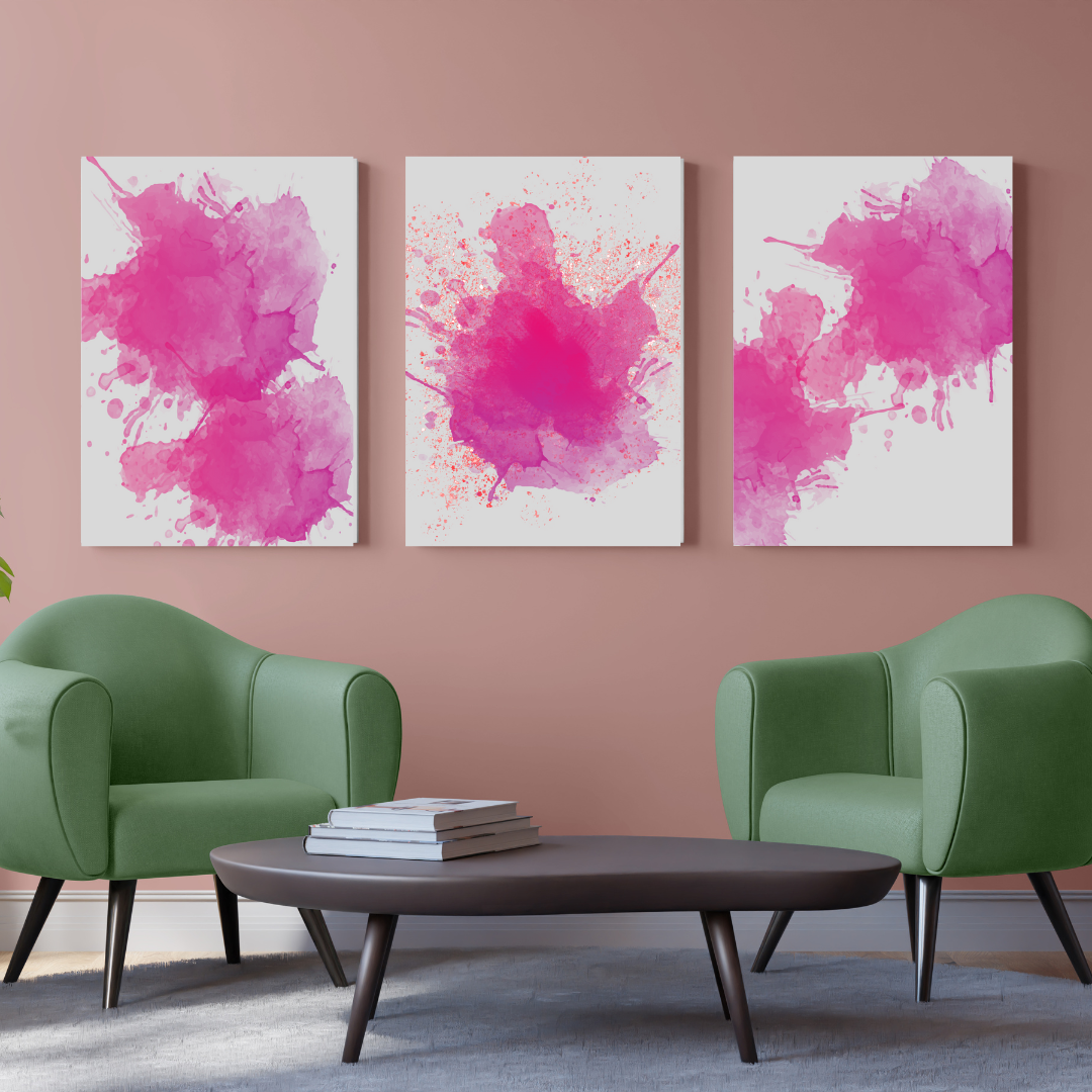 Digital Downloads Set Of 3 Pink Passion Abstract For Print Canvas Poster Wall Decor