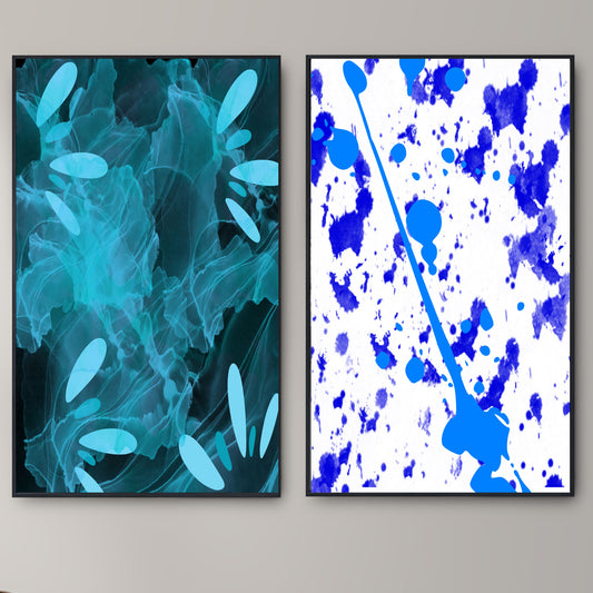 The 2 Abstract Blues Designs For One Wall Art Decor Modern Printable Canvas