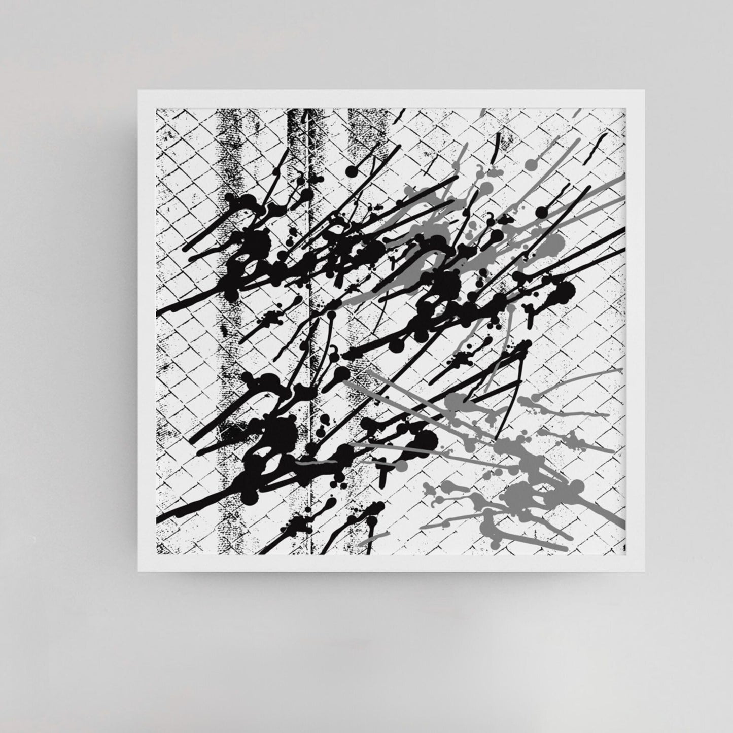 Abstract Paint Splatter Black White Gray Wall Art Decor Modern