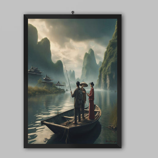 Frame Gratitude Asian Family Fishing Wall Art Print