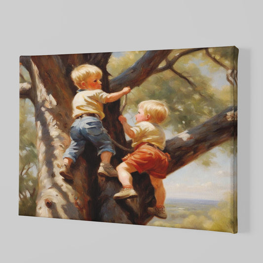 Canvas Made Decorative The Children Climbing Up A Tree Wall Art Decor