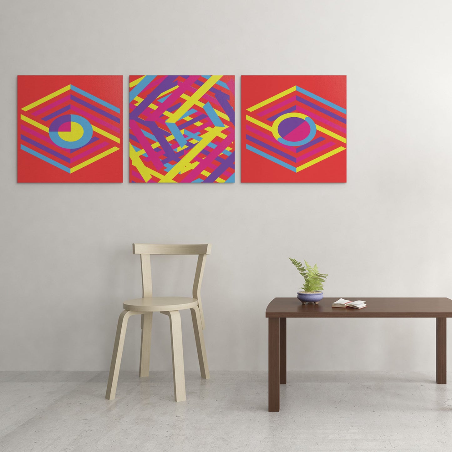 Red Vibrant Colorful Abstract Printable Wall Art Canvas 3 Set Print Poster Printable