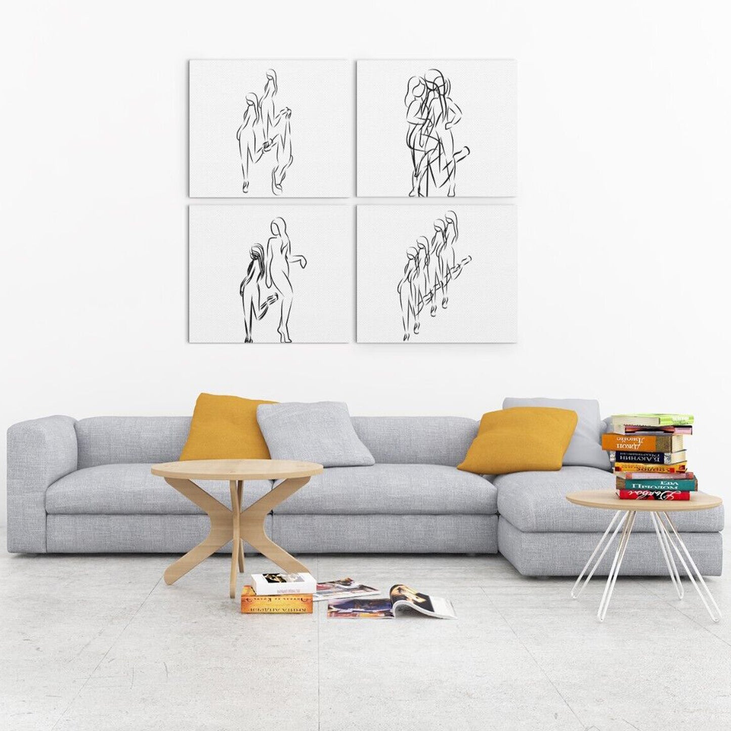 Women Set 4 Sketch Poster Canvas Print Wall Art Decor