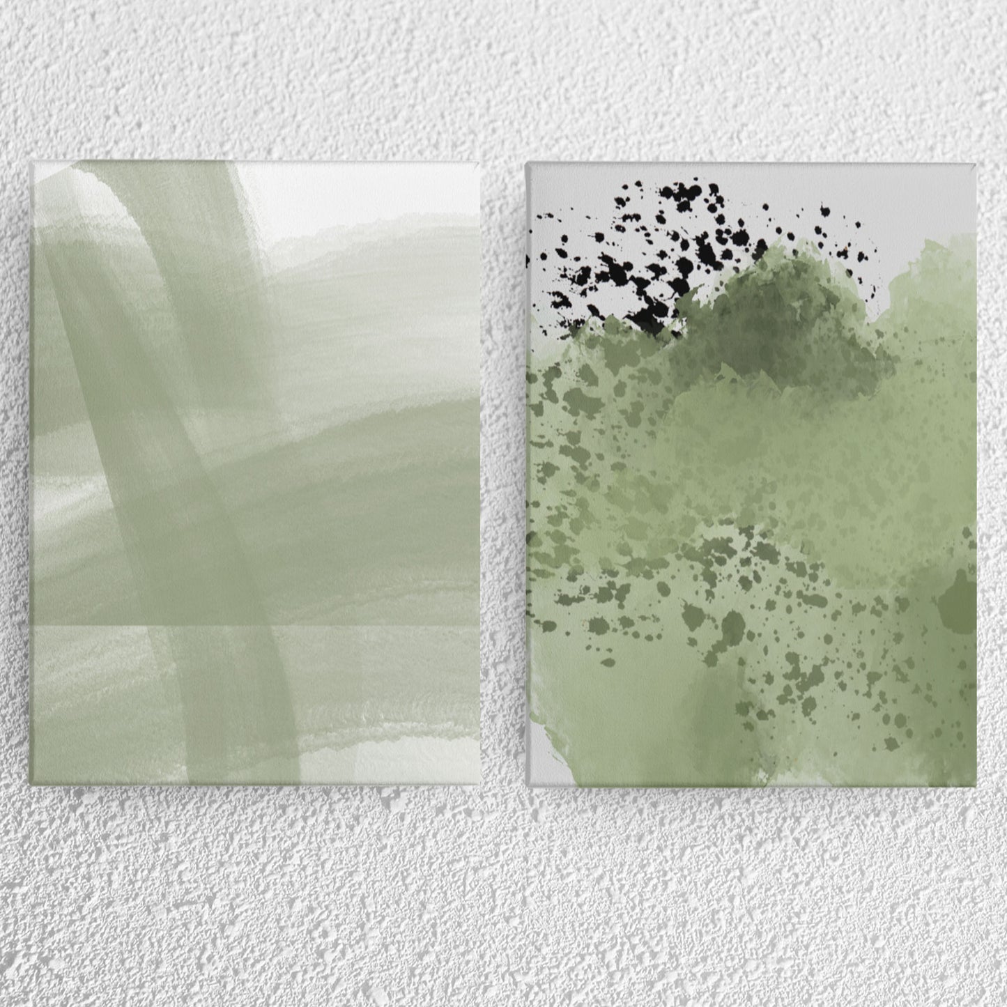 Green Paint Splatter Abstract Art 2 set Canvas Print Wall Decor Digital