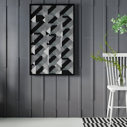 Geometric Traingle Black Grey Abstract Poster Canvas Print Modern Wall Decor Print