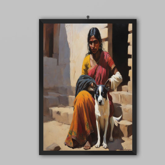 Frame Gratitude India Woman With Pet Wall Art Print