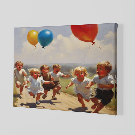 Canvas Made Decorative Children Chasing Balloons Wall Art Decor