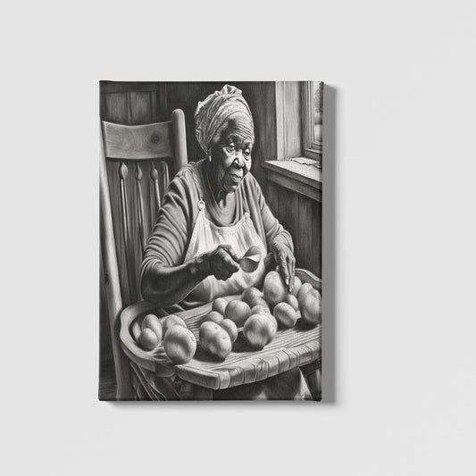 Canvas Made Creative African American Grandmother Peeling Potatoes Timeless Modern Art Decor