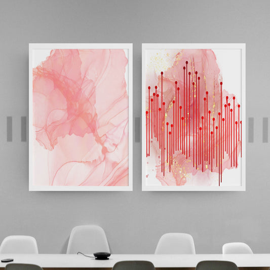 Red White Abstract 2 Set Canvas Wall Art Decor Print Modern