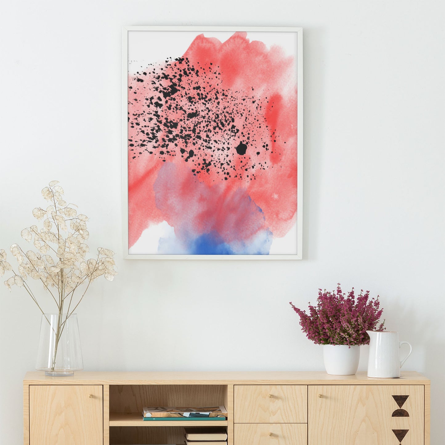 Red Abstract Blue Black Splatter Frame Print Paint Wall Art Decor Modern