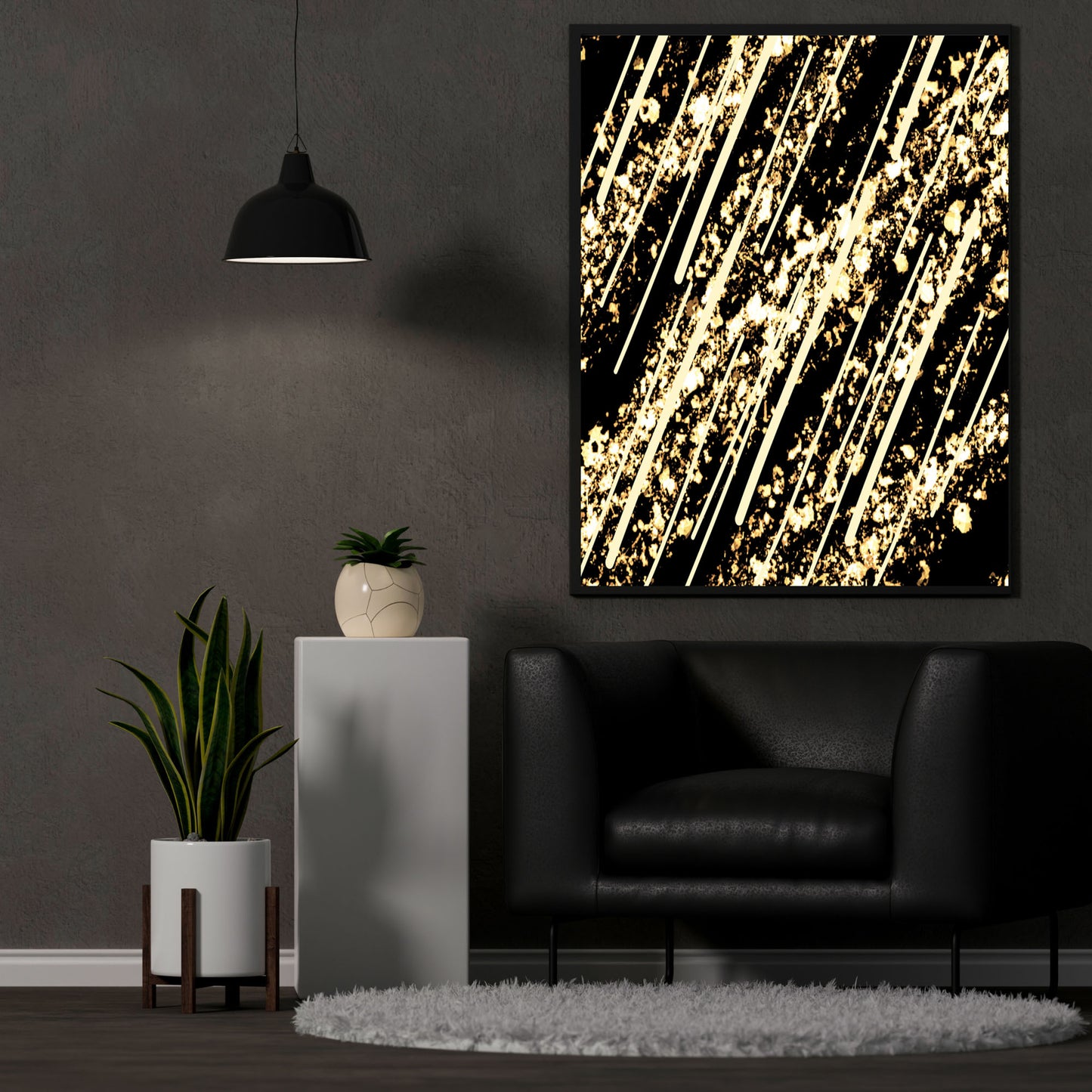 Gold Black Abstract Wall Poster Canva Decor Modern