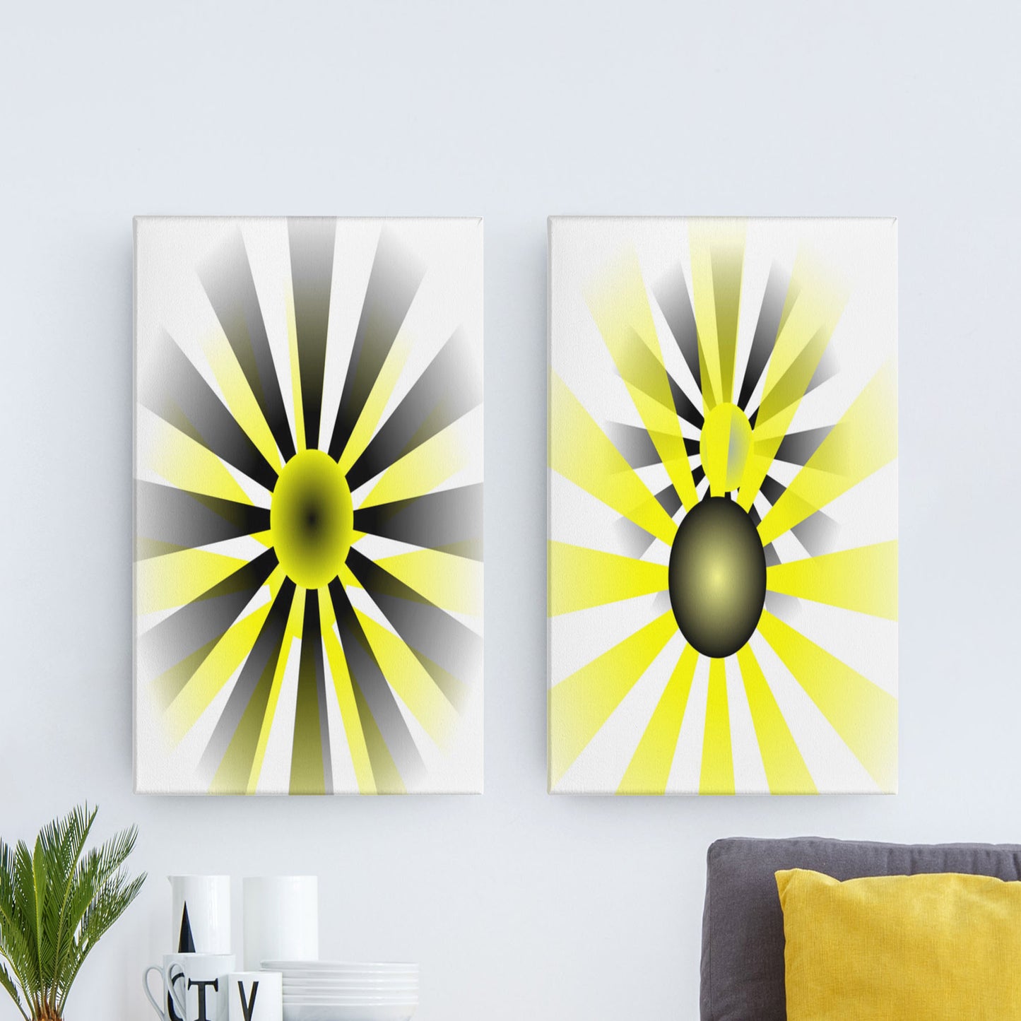 Yellow Black Abstract 3 D  Canvas Poster Wall Art Decor Modern