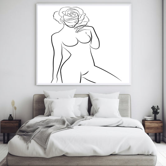 Woman Rose Sketch Poster Canvas  Print Art Wall Decor Modern