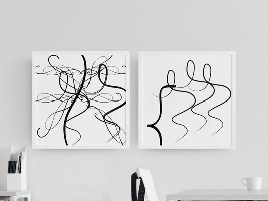 Nice 2 Set Abstract Elegant Lines Waves Print Frame Wall Decor.