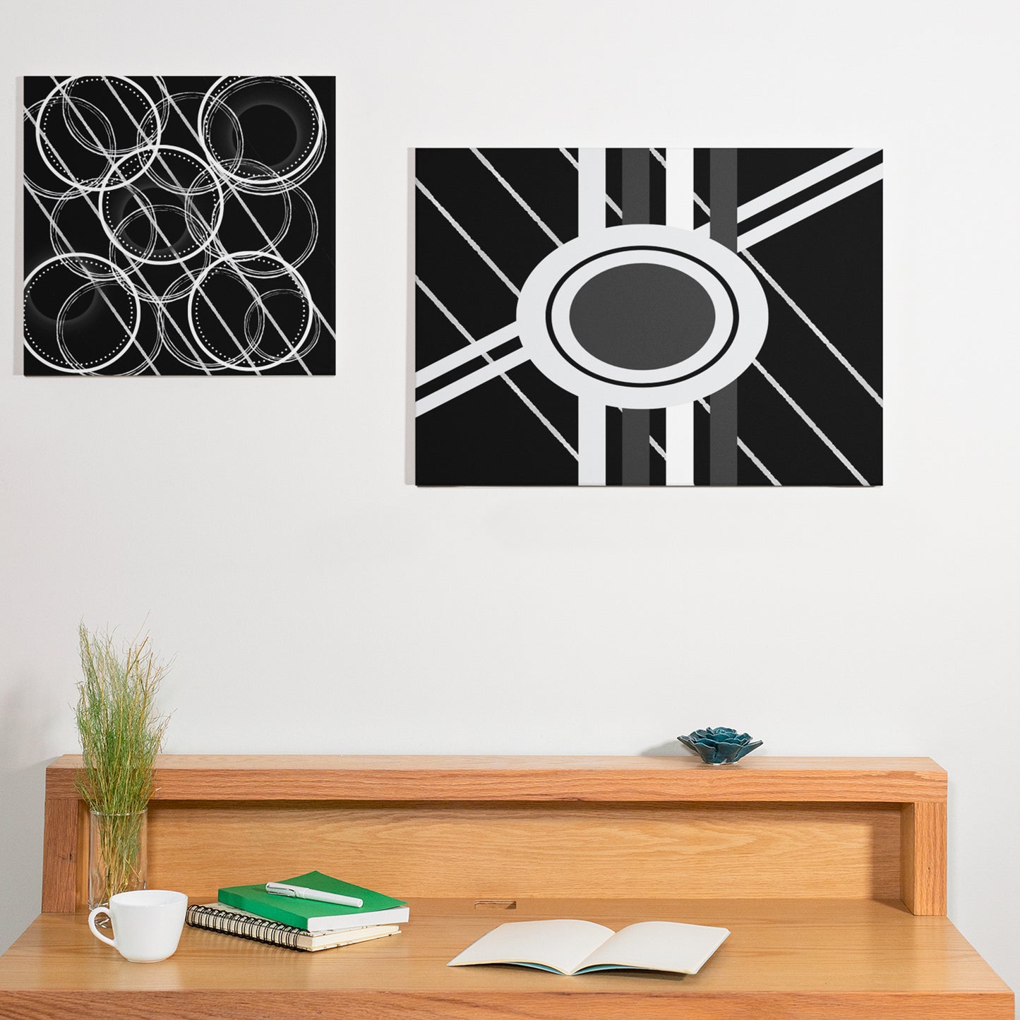 Digital Download Set Of 2 Abstract Geometric Circles Black White For Print Poster Canvas Wall Decor