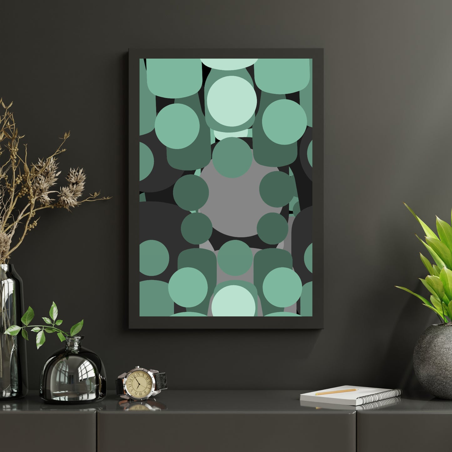 Green Grey Abstract Poster Canvas Wall Art Print Modern