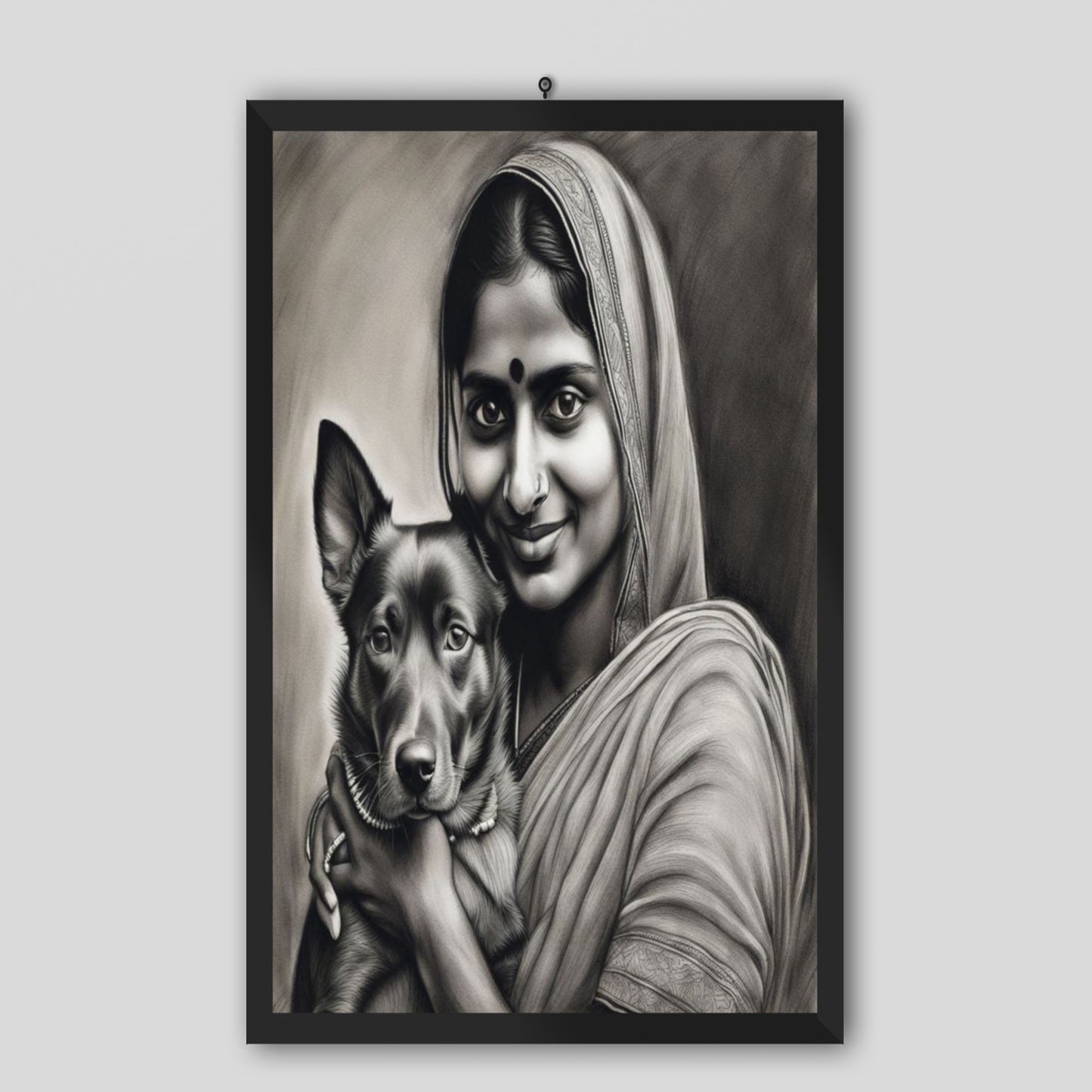 Frame Gratitude The Indian Woman Smiling With Pet Wall Art Print