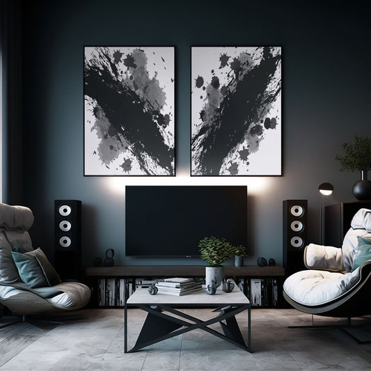 2 Set Abstract Black Splatter Print For Digital Download Canvas Poster Wall Decor