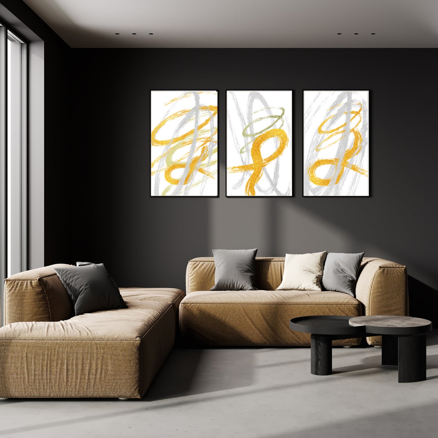3 Set Abstract Grey White Gold For Print Digital Download Canvas Poster Wall Decor