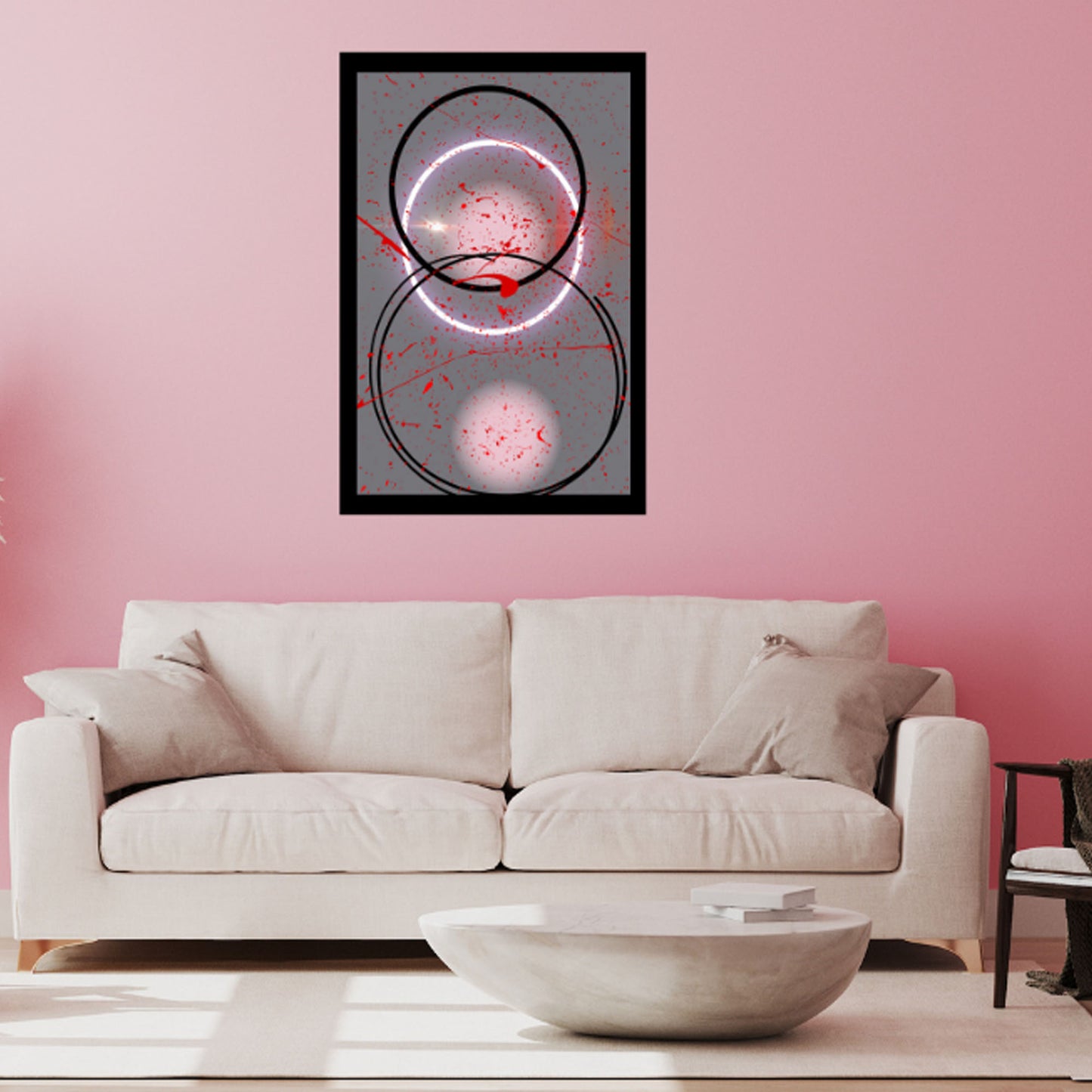 Pink Abstract Circles Art Red Splatter Print Canvas Printable Wall Decor