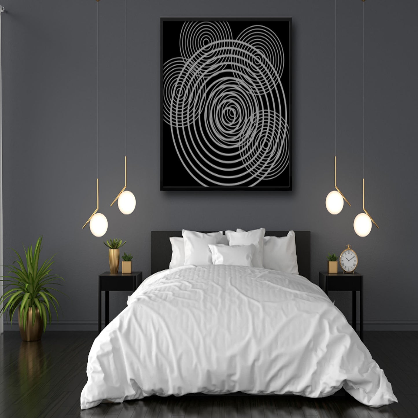 Canvas Made Geometric Circles Rings Print Frame Wall Decor Art