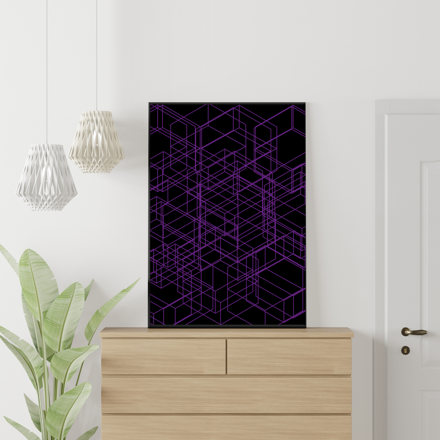 Digital Download 3D Purple Squares Dimension Geometric For Print Poster Canvas Print Wall Decor