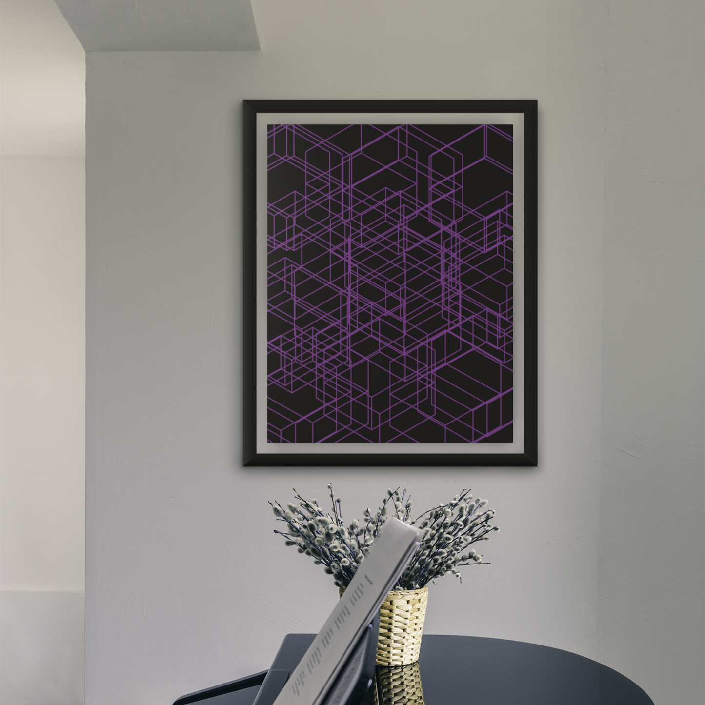 Digital Download 3D Purple Squares Dimension Geometric For Print Poster Canvas Print Wall Decor