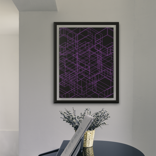 3D Purple Squares Dimension Geometric For Digital Download Poster Canvas Print Wall Decor